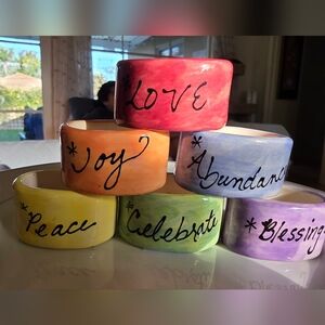 Hand-Painted Inspirational Napkin Rings - Set of 6